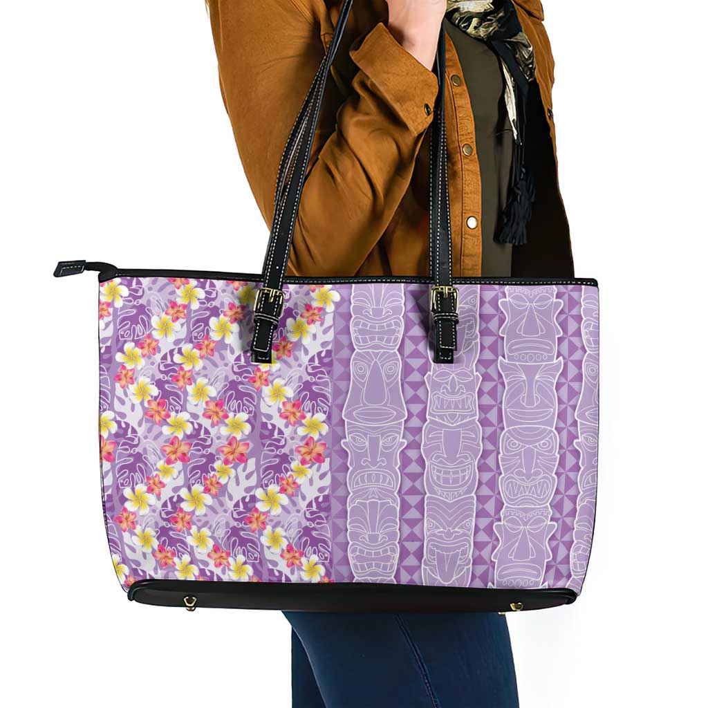 Lush Lilac Aloha Hawaii Tiki Leather Tote Bag Tropical Plumeria - Seamless Style LT14 - Polynesian Pride