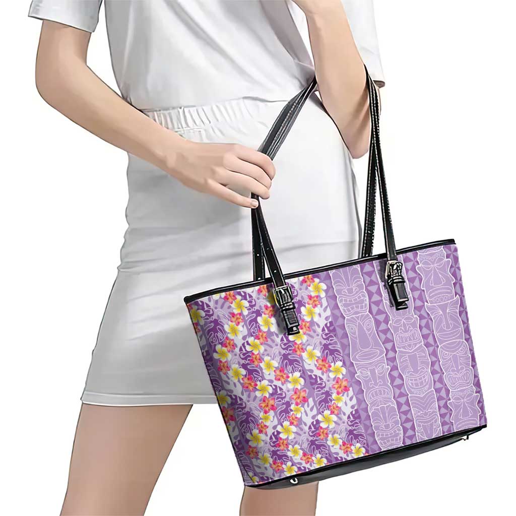 Lush Lilac Aloha Hawaii Tiki Leather Tote Bag Tropical Plumeria - Seamless Style LT14 - Polynesian Pride