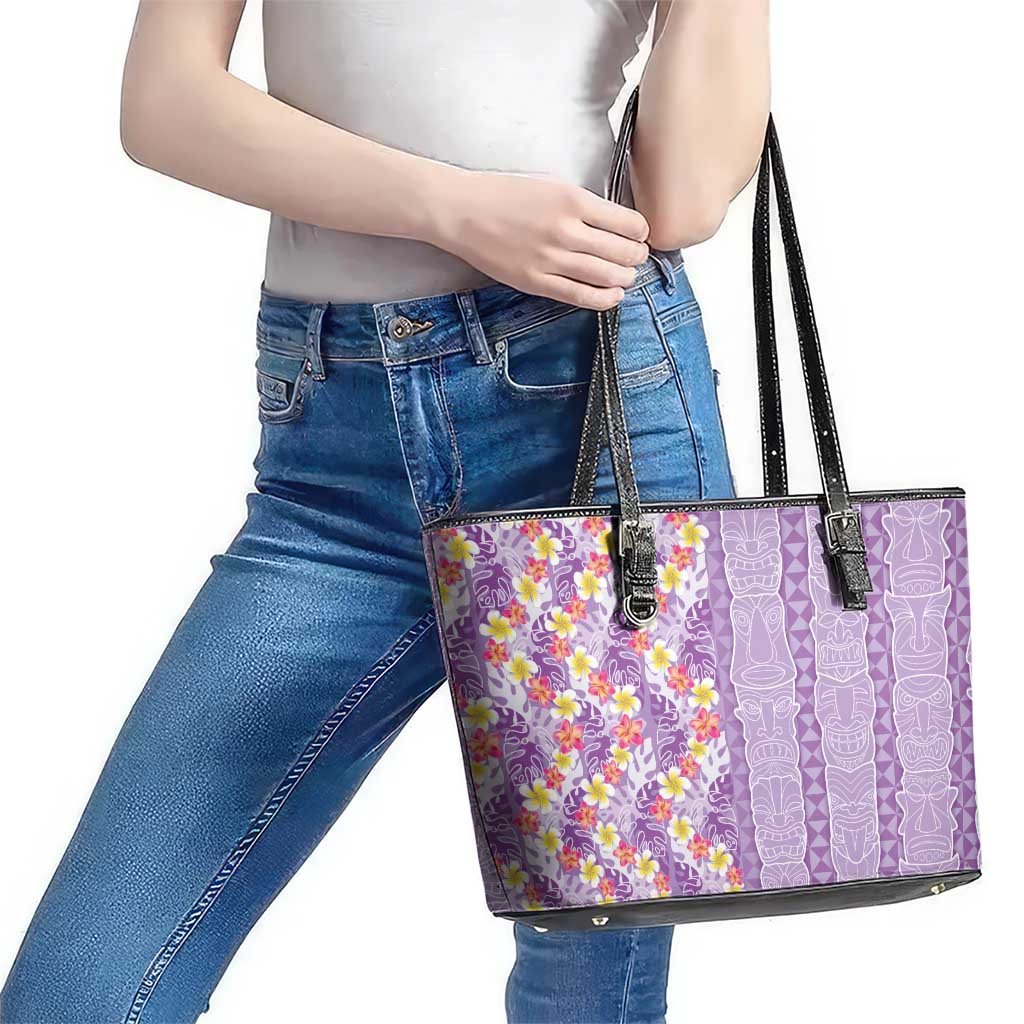 Lush Lilac Aloha Hawaii Tiki Leather Tote Bag Tropical Plumeria - Seamless Style LT14 - Polynesian Pride