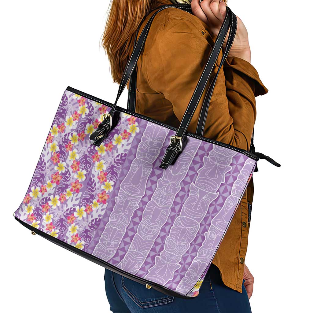 Lush Lilac Aloha Hawaii Tiki Leather Tote Bag Tropical Plumeria - Seamless Style LT14 - Polynesian Pride