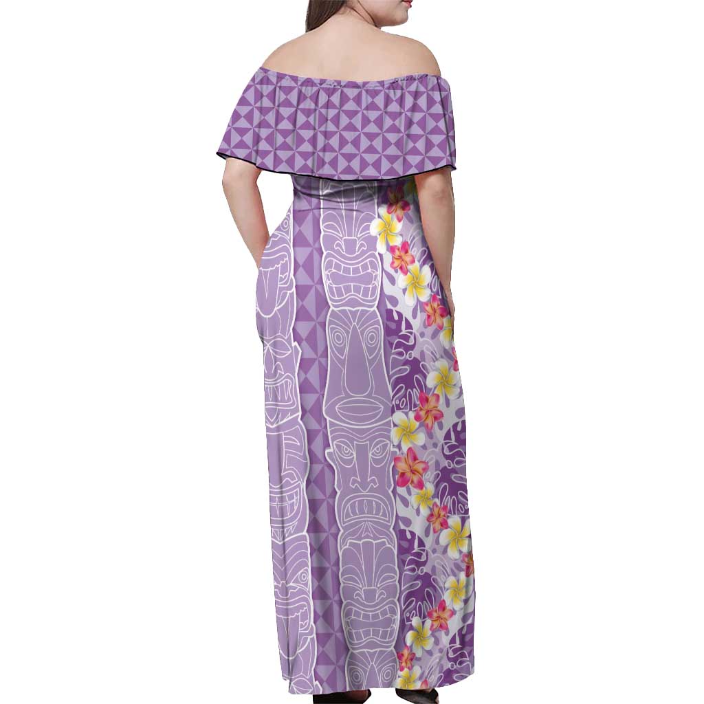 Lush Lilac Aloha Hawaii Tiki Off Shoulder Maxi Dress Tropical Plumeria - Seamless Style LT14 - Polynesian Pride
