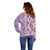 Lush Lilac Aloha Hawaii Tiki Off Shoulder Sweater Tropical Plumeria - Seamless Style