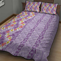 Lush Lilac Aloha Hawaii Tiki Quilt Bed Set Tropical Plumeria - Seamless Style
