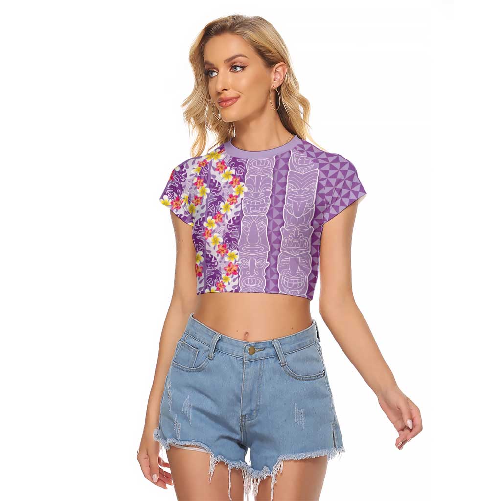 Lush Lilac Aloha Hawaii Tiki Raglan Cropped T Shirt Tropical Plumeria - Seamless Style LT14 Female Purple - Polynesian Pride