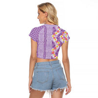 Lush Lilac Aloha Hawaii Tiki Raglan Cropped T Shirt Tropical Plumeria - Seamless Style LT14 - Polynesian Pride