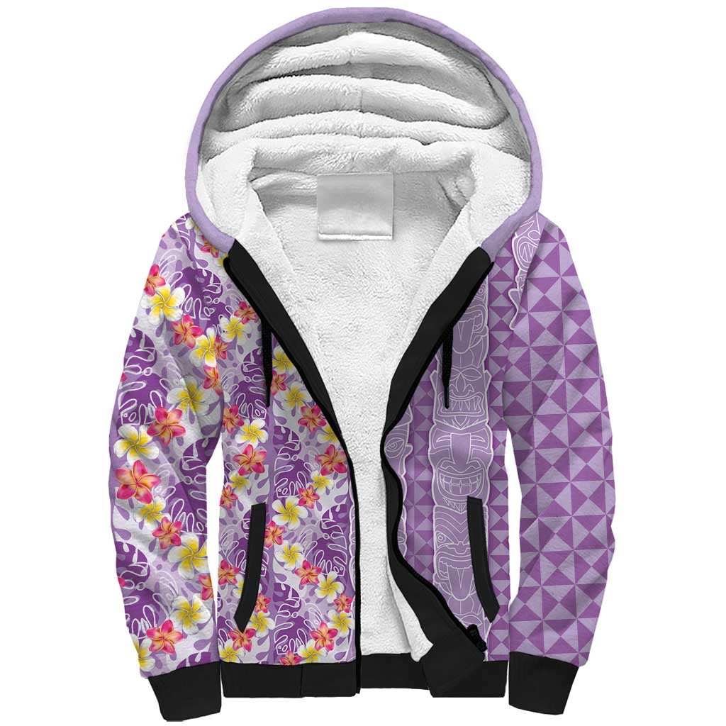 Lush Lilac Aloha Hawaii Tiki Sherpa Hoodie Tropical Plumeria - Seamless Style