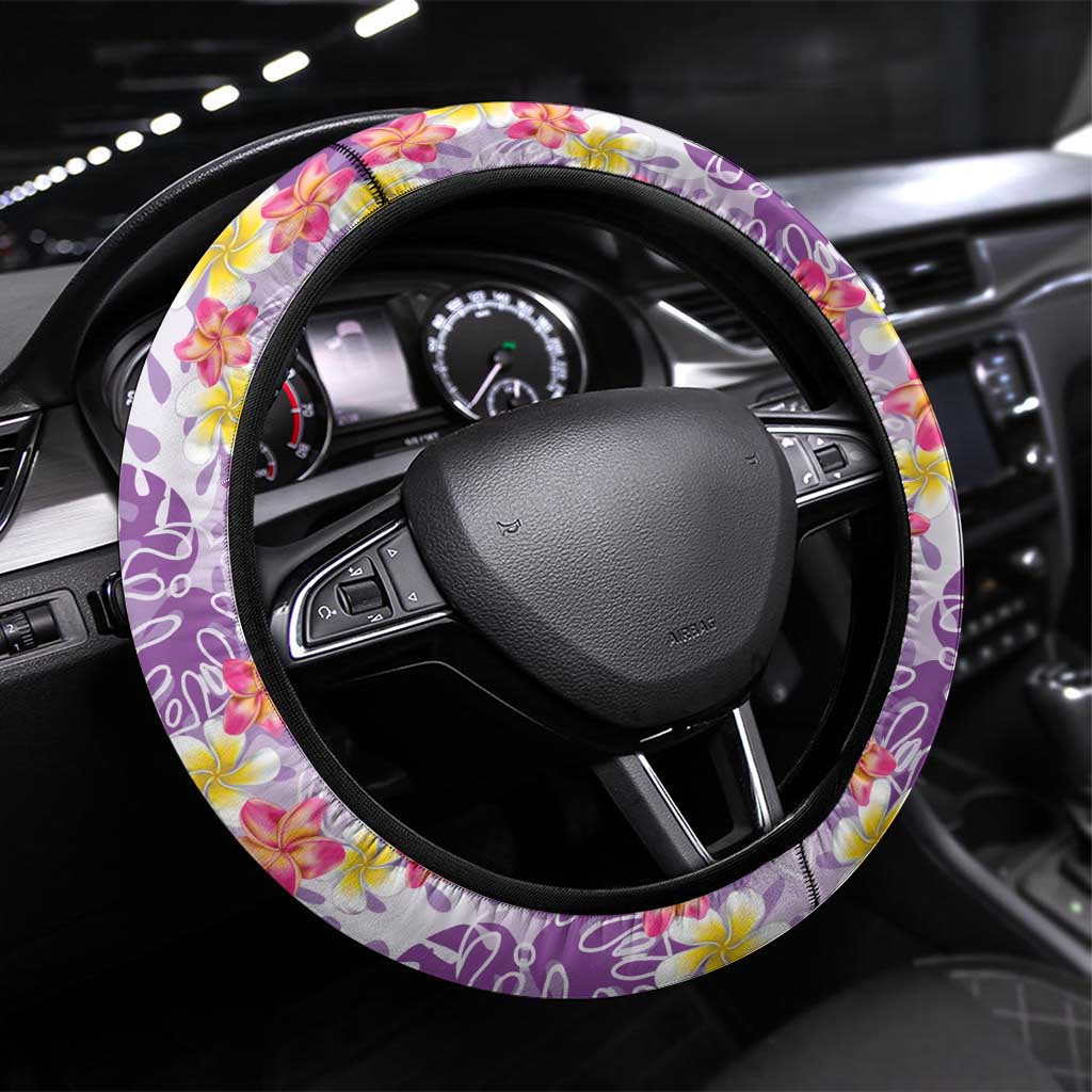 Lush Lilac Aloha Hawaii Tiki Steering Wheel Cover Tropical Plumeria - Seamless Style LT14 Universal Fit Purple - Polynesian Pride