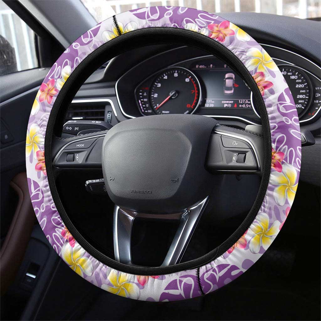 Lush Lilac Aloha Hawaii Tiki Steering Wheel Cover Tropical Plumeria - Seamless Style LT14 - Polynesian Pride