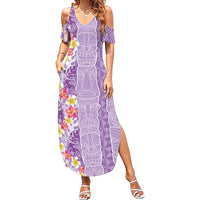 Lush Lilac Aloha Hawaii Tiki Summer Maxi Dress Tropical Plumeria - Seamless Style LT14 Women Purple - Polynesian Pride