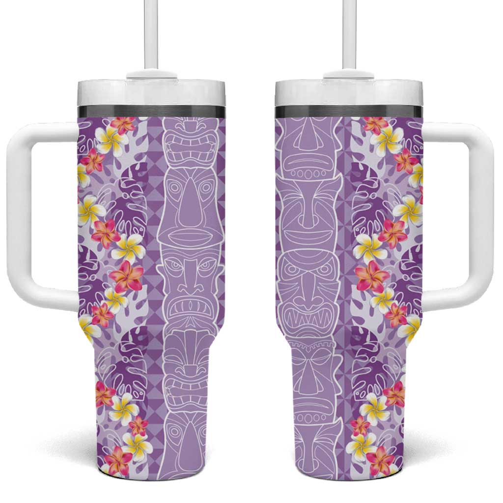 Lush Lilac Aloha Hawaii Tiki Tumbler With Handle Tropical Plumeria - Seamless Style