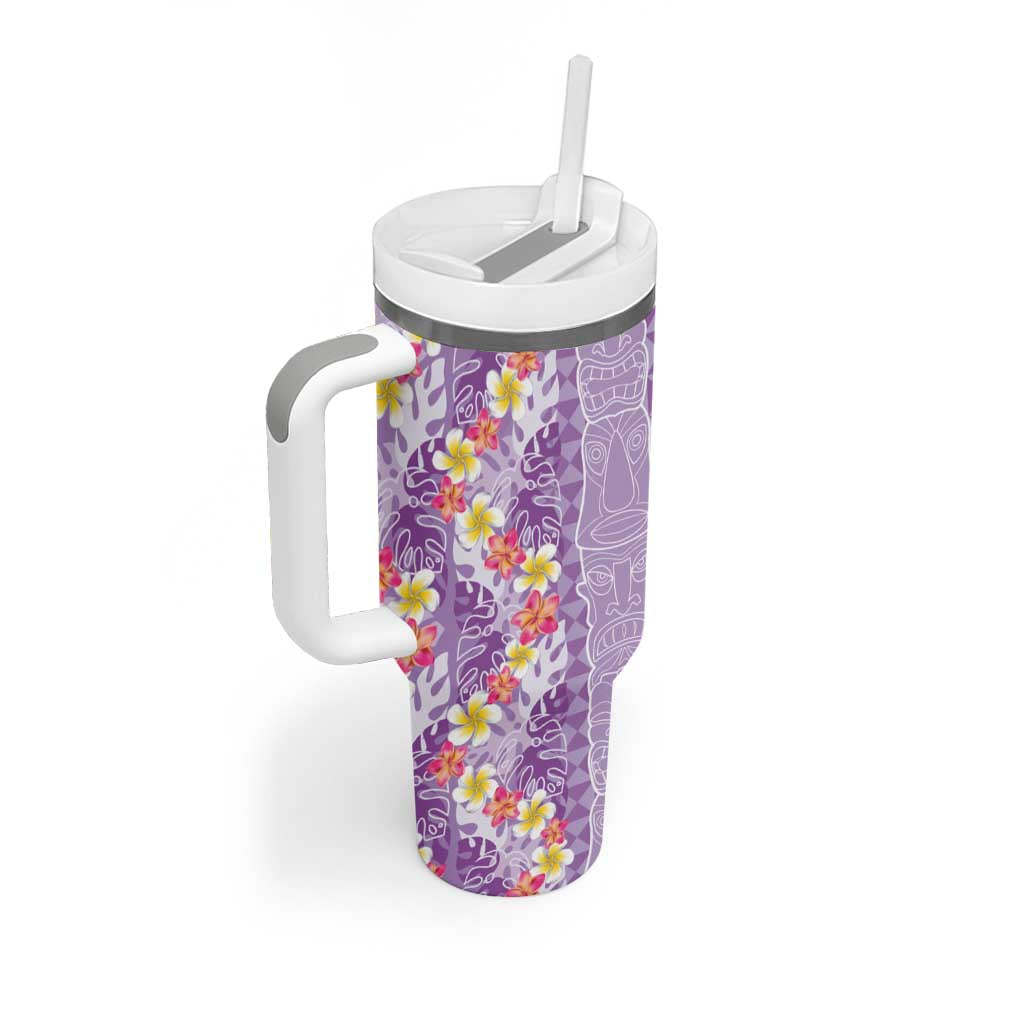 Lush Lilac Aloha Hawaii Tiki Tumbler With Handle Tropical Plumeria - Seamless Style