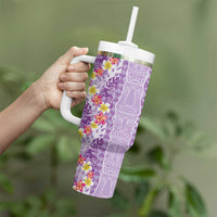 Lush Lilac Aloha Hawaii Tiki Tumbler With Handle Tropical Plumeria - Seamless Style
