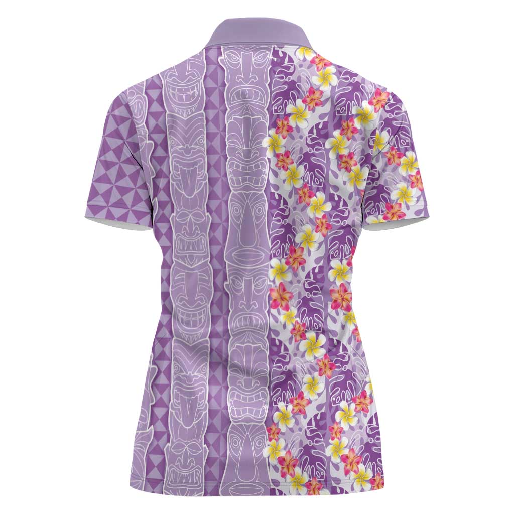 Lush Lilac Aloha Hawaii Tiki Women Polo Shirt Tropical Plumeria - Seamless Style