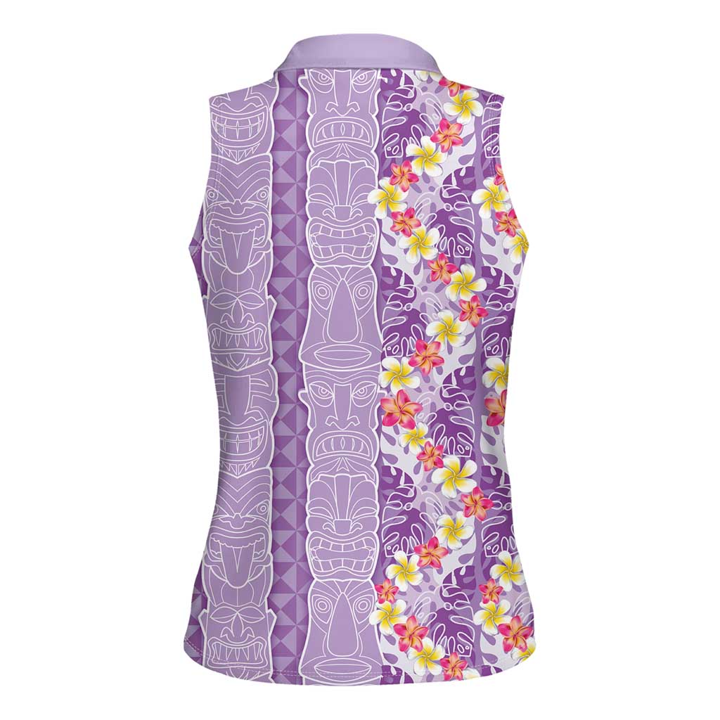 Lush Lilac Aloha Hawaii Tiki Women Sleeveless Polo Shirt Tropical Plumeria - Seamless Style