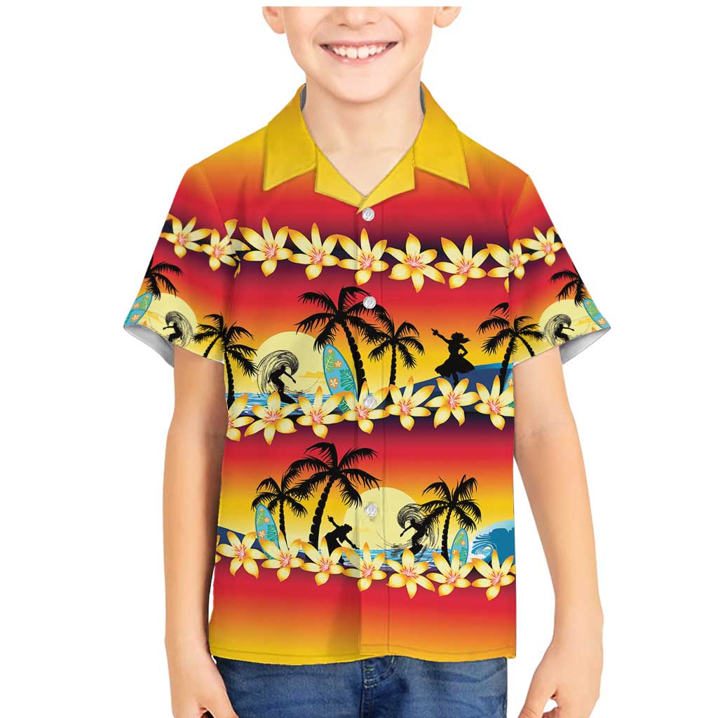 Tropical Islands Sunset Hawaii Family Matching Mermaid Dress and Hawaiian Shirt Go Surfing With Hula Girl - Summer Vibes
