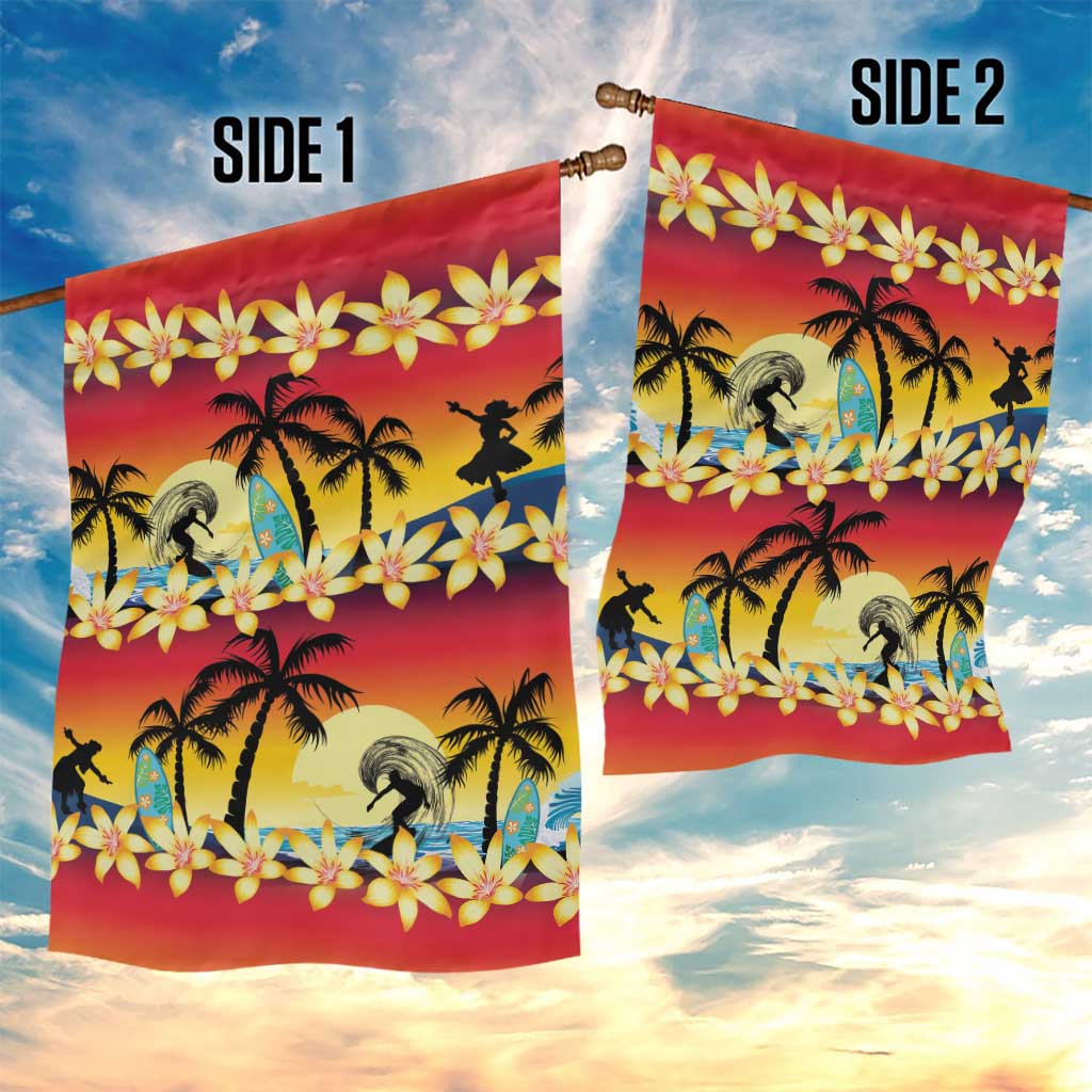 Tropical Islands Sunset Hawaii Garden Flag Go Surfing With Hula Girl - Summer Vibes