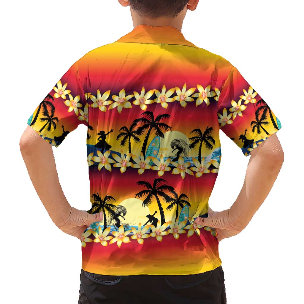 Tropical Islands Sunset Hawaii Kid Hawaiian Shirt Go Surfing With Hula Girl - Summer Vibes