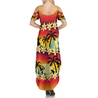 Tropical Islands Sunset Hawaii Summer Maxi Dress Go Surfing With Hula Girl - Summer Vibes