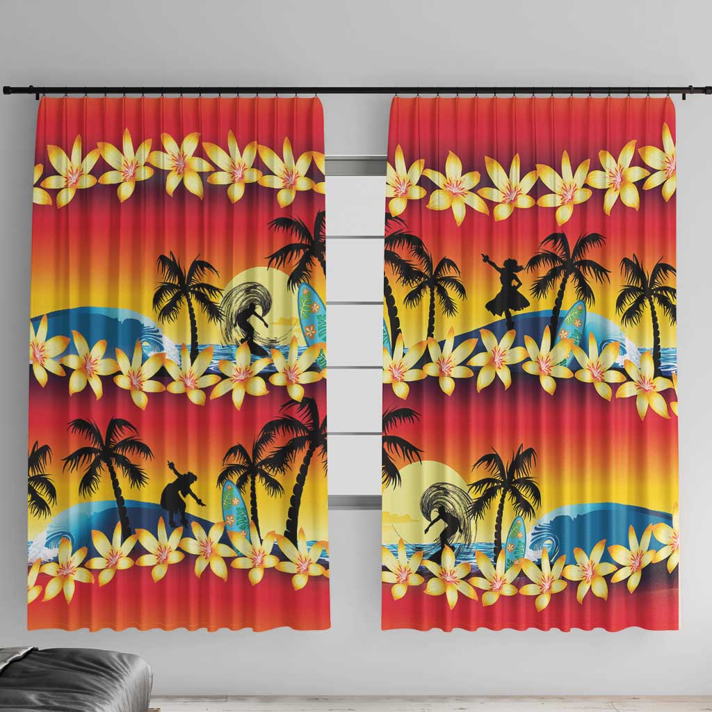 Tropical Islands Sunset Hawaii Window Curtain Go Surfing With Hula Girl - Summer Vibes