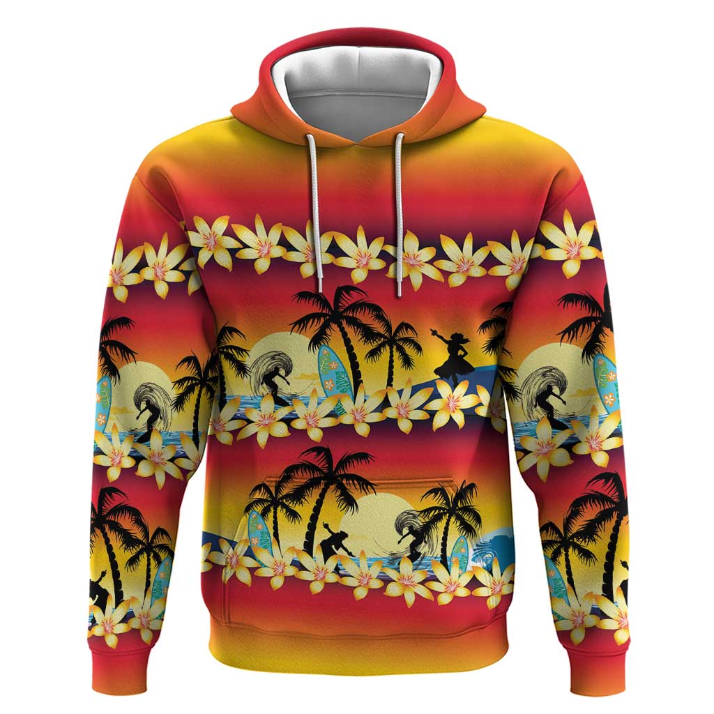 Tropical Islands Sunset Hawaii Zip Hoodie Go Surfing With Hula Girl - Summer Vibes