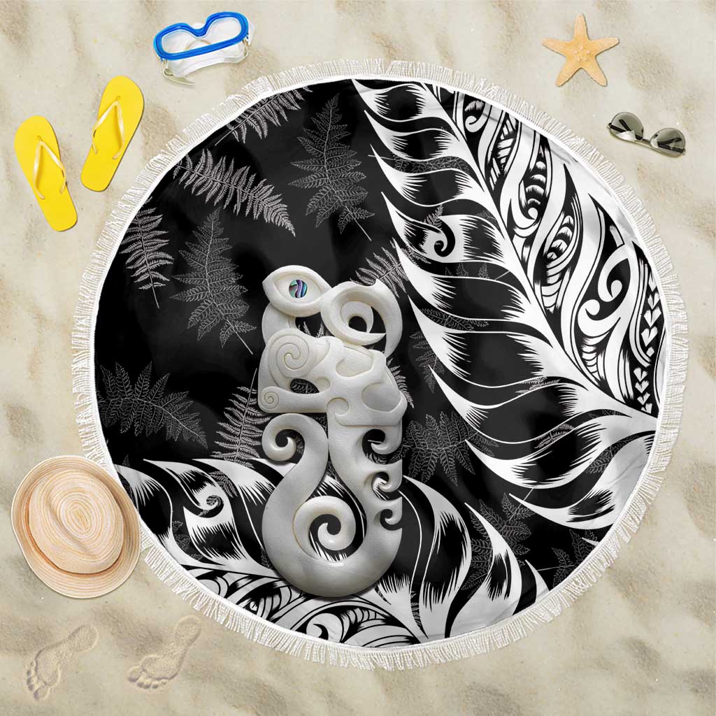 Aotearoa Manaia NZ Maori Silver Fern Beach Blanket LT14 One Size 150cm Black - Polynesian Pride