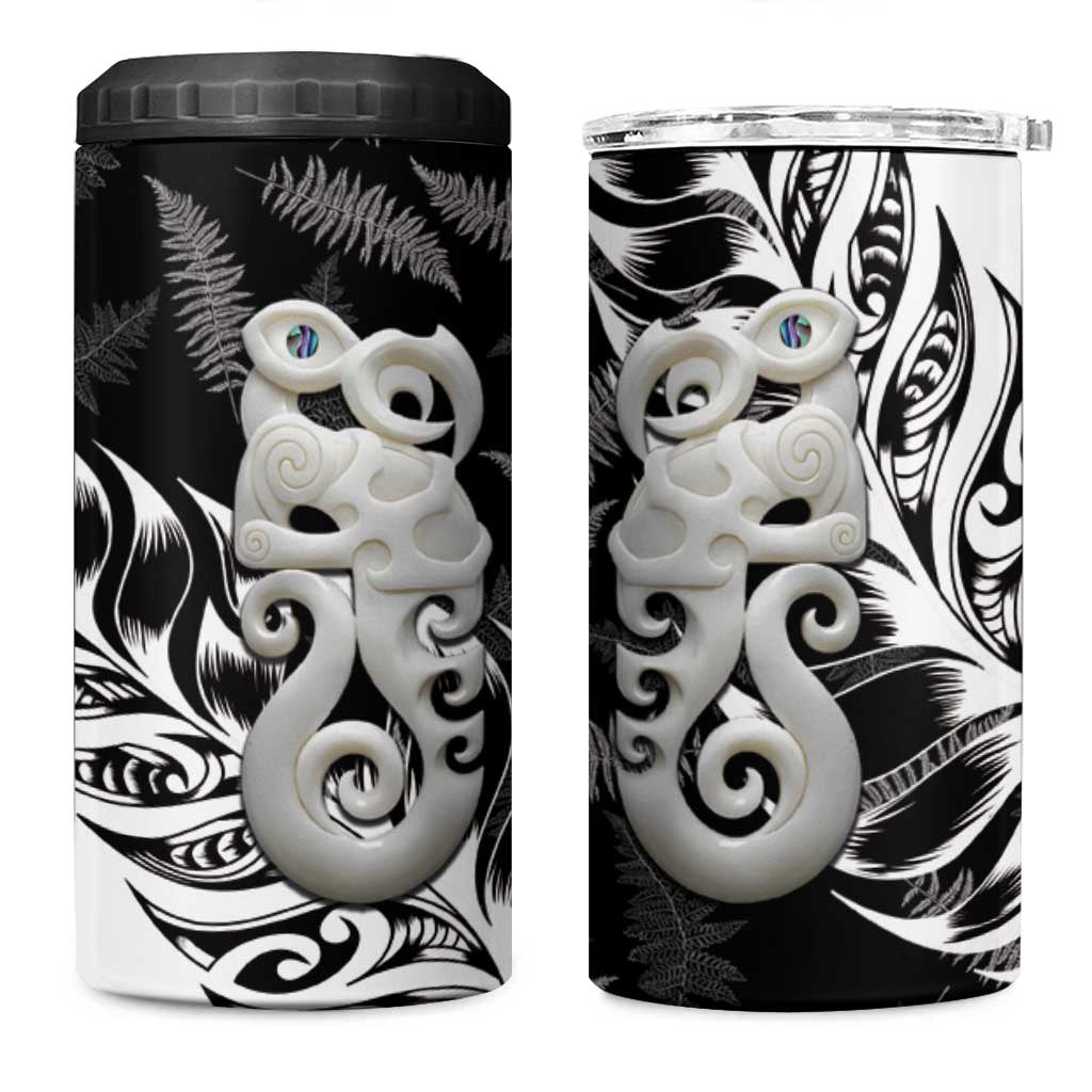 Aotearoa Manaia NZ Maori Silver Fern 4 in 1 Can Cooler Tumbler LT14 One Size: 16 oz Black - Polynesian Pride