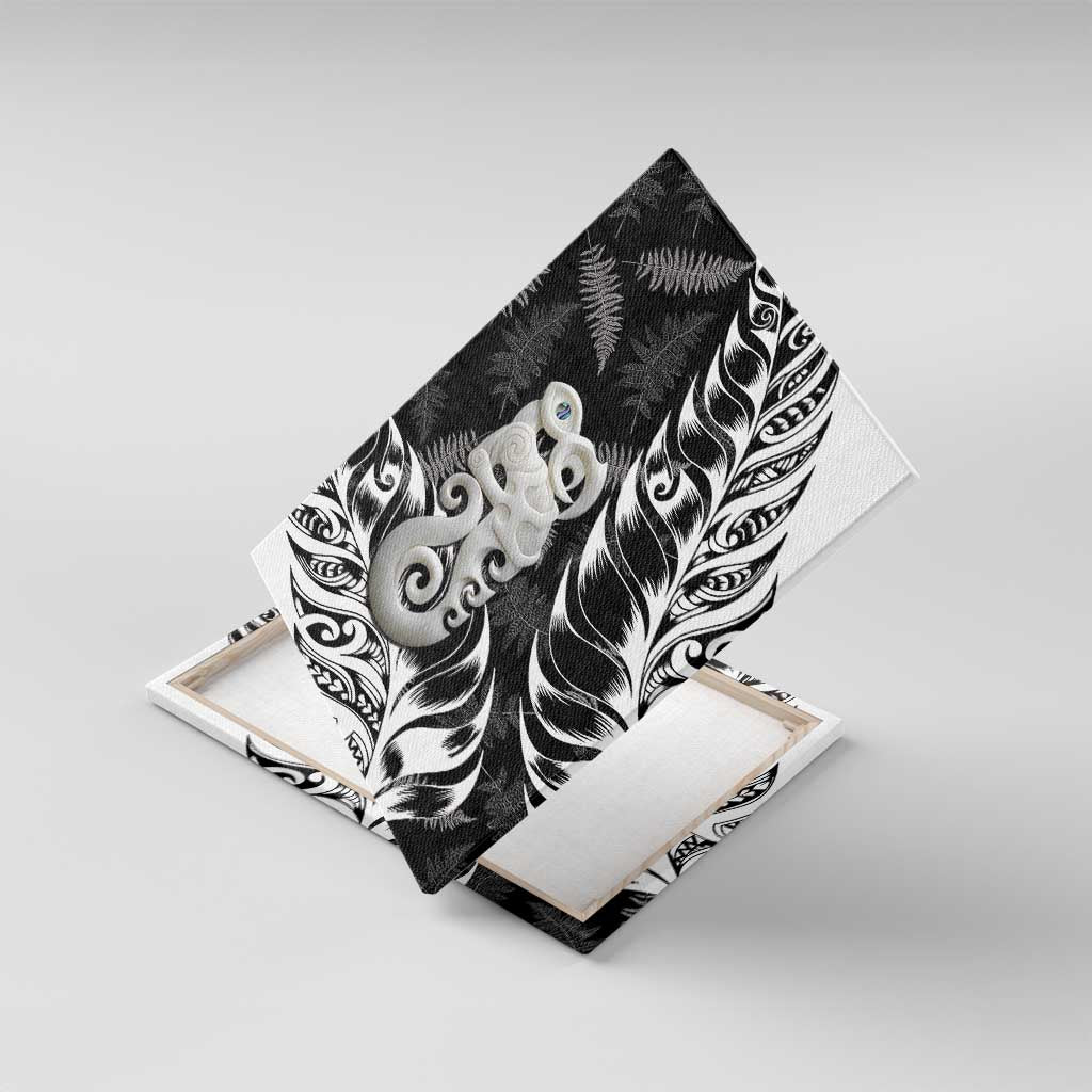 Aotearoa Manaia NZ Maori Silver Fern Canvas Wall Art LT14 With Frame Black - Polynesian Pride