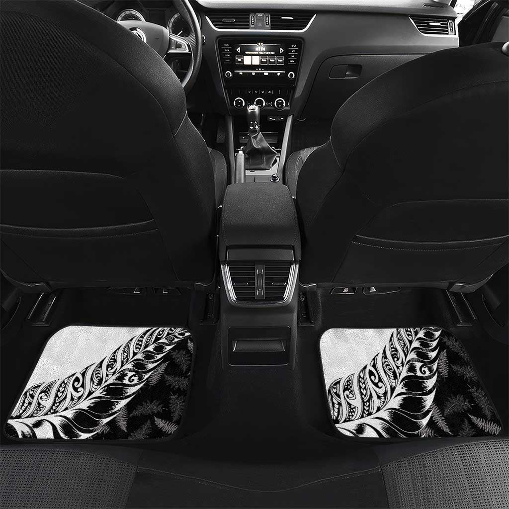 Aotearoa Manaia NZ Maori Silver Fern Car Mats LT14 Set 2pcs - Back Black - Polynesian Pride