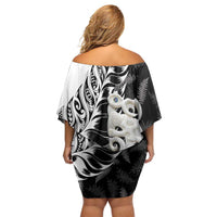 Aotearoa Manaia NZ Maori Silver Fern Off Shoulder Short Dress LT14 - Polynesian Pride