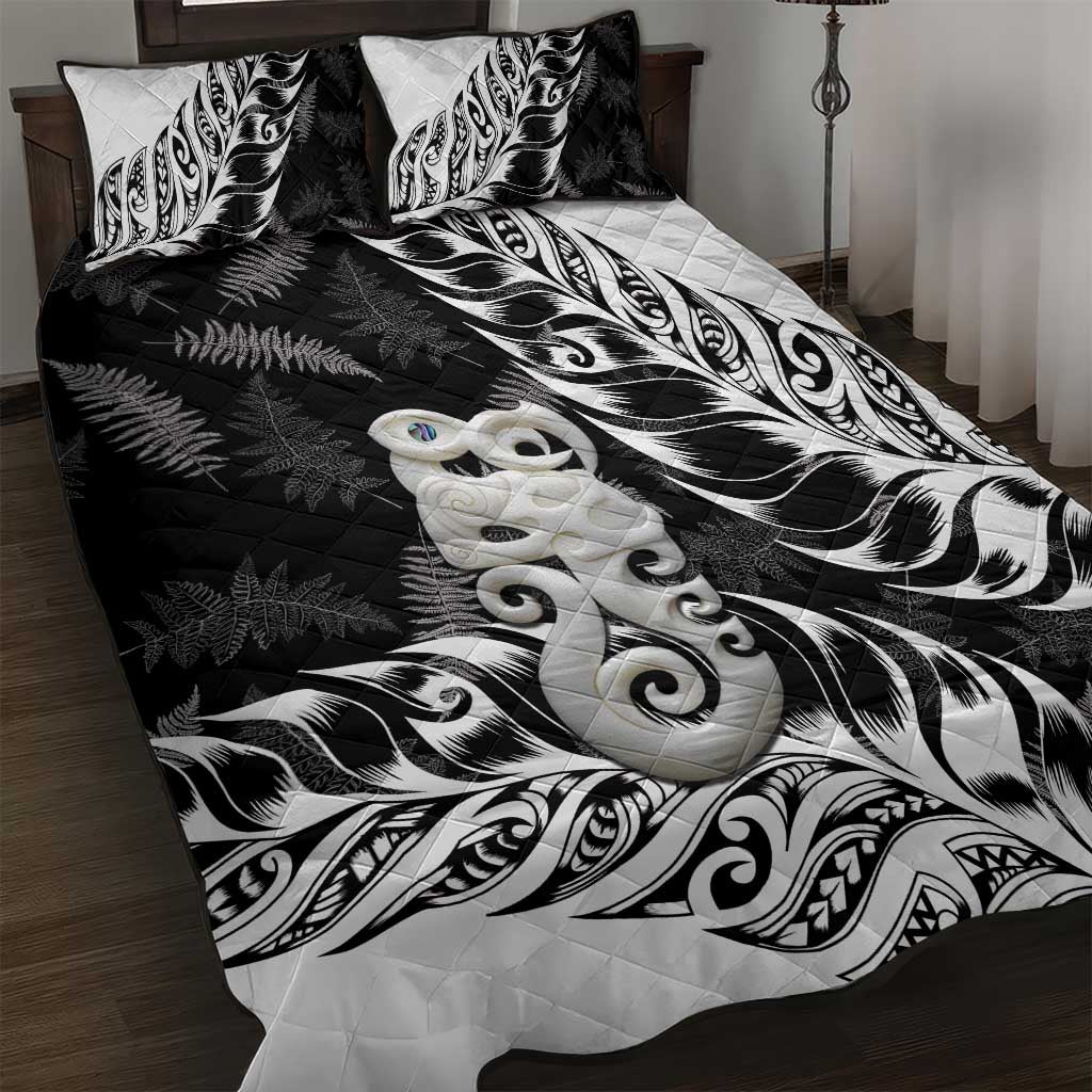 Aotearoa Manaia NZ Maori Silver Fern Quilt Bed Set LT14 Black - Polynesian Pride