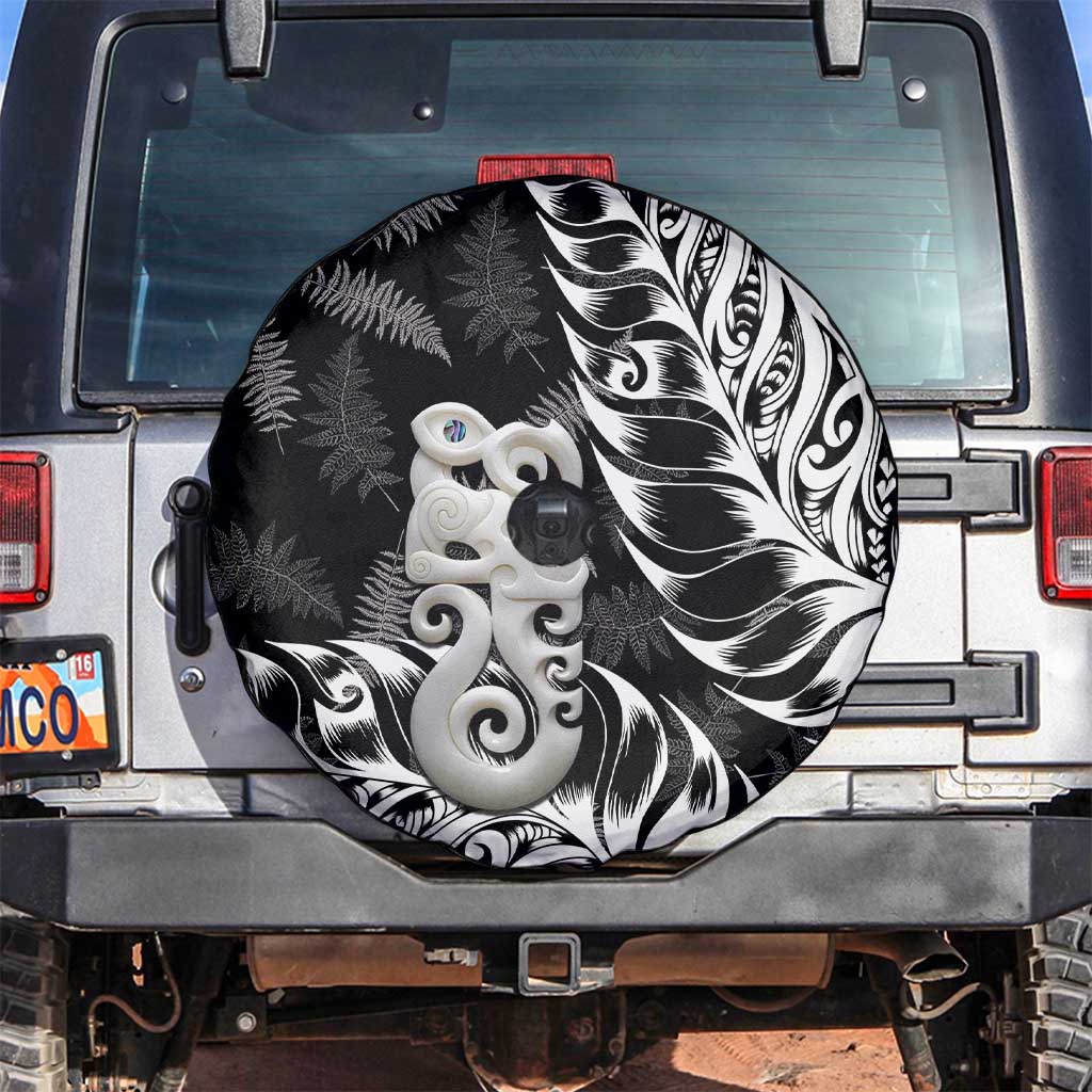Aotearoa Manaia NZ Maori Silver Fern Spare Tire Cover LT14 Black - Polynesian Pride