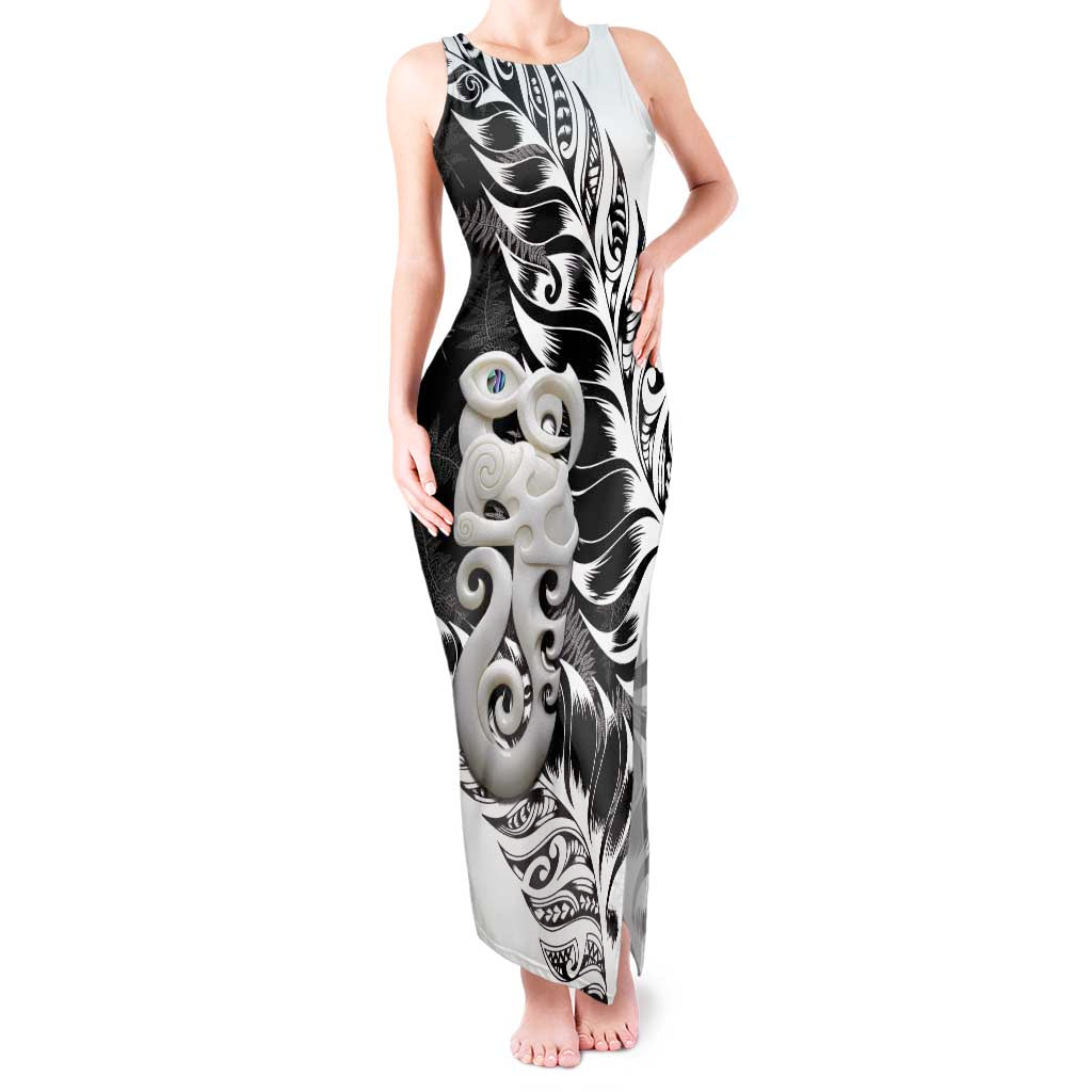 Aotearoa Manaia NZ Maori Silver Fern Tank Maxi Dress LT14 Women Black - Polynesian Pride