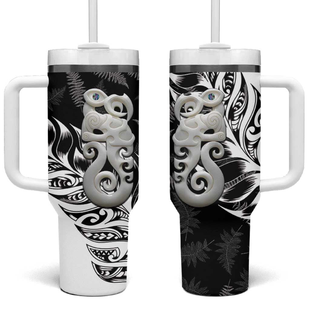 Aotearoa Manaia NZ Maori Silver Fern Tumbler With Handle LT14 One Size: 40 oz Black - Polynesian Pride