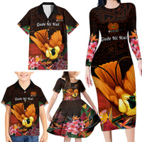 Gude Hi Hai Papua New Guinea Family Matching Long Sleeve Bodycon Dress and Hawaiian Shirt Motuan PNG Raggiana Bird of Paradise Tropical Vibes LT14 - Polynesian Pride