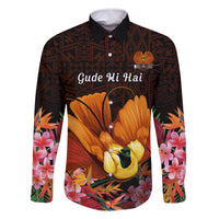 Gude Hi Hai Papua New Guinea Family Matching Mermaid Dress and Hawaiian Shirt Motuan PNG Raggiana Bird of Paradise Tropical Vibes LT14 Dad's Shirt - Long Sleeve Black - Polynesian Pride