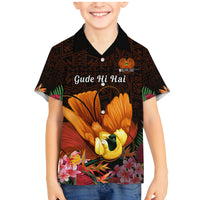 Gude Hi Hai Papua New Guinea Family Matching Mermaid Dress and Hawaiian Shirt Motuan PNG Raggiana Bird of Paradise Tropical Vibes LT14 Son's Shirt Black - Polynesian Pride