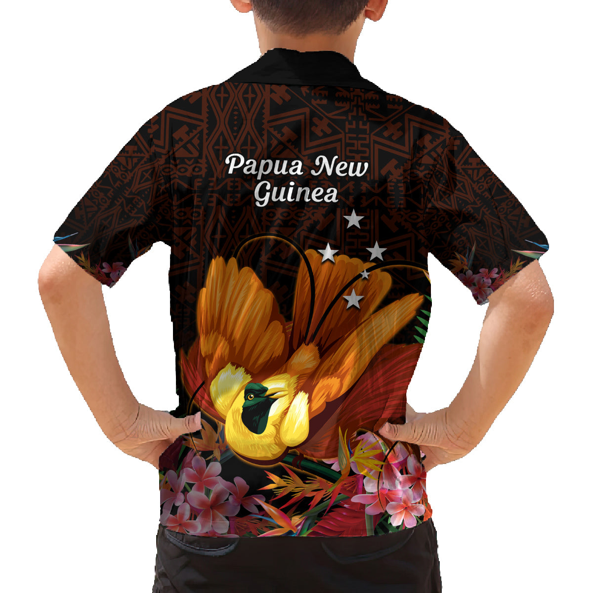 Gude Hi Hai Papua New Guinea Family Matching Off Shoulder Long Sleeve Dress and Hawaiian Shirt Motuan PNG Raggiana Bird of Paradise Tropical Vibes LT14 - Polynesian Pride