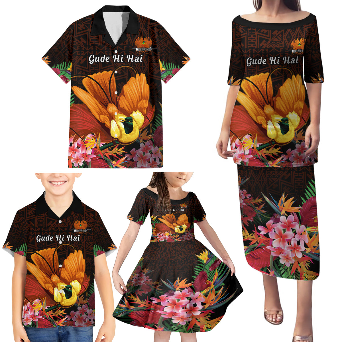 Gude Hi Hai Papua New Guinea Family Matching Puletasi and Hawaiian Shirt Motuan PNG Raggiana Bird of Paradise Tropical Vibes LT14 - Polynesian Pride