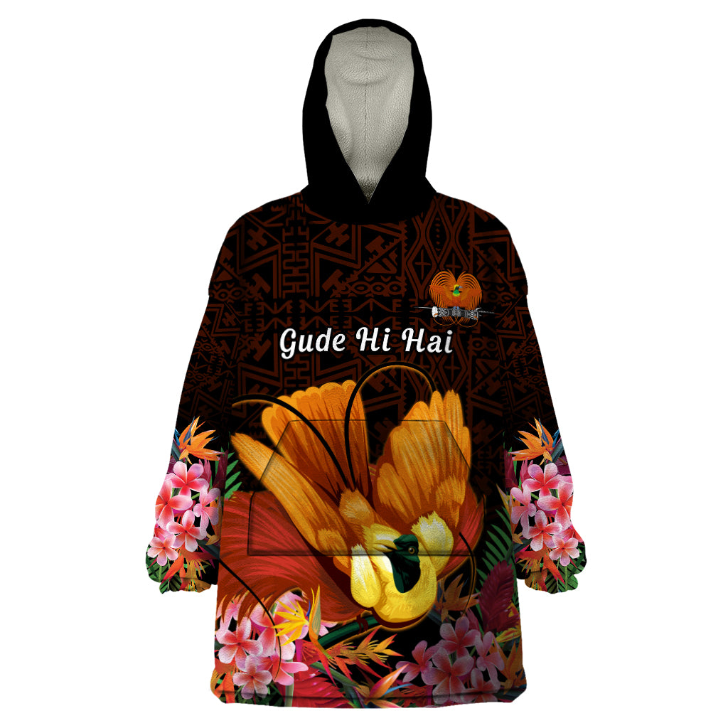 Gude Hi Hai Papua New Guinea Wearable Blanket Hoodie Motuan PNG Raggiana Bird of Paradise Tropical Vibes LT14 One Size Black - Polynesian Pride