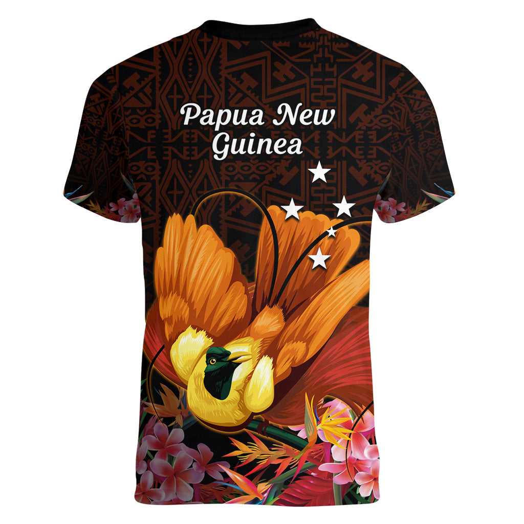 Gude Hi Hai Papua New Guinea Women V Neck T Shirt Motuan PNG Raggiana Bird of Paradise Tropical Vibes LT14 - Polynesian Pride
