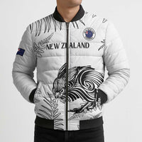 Custom New Zealand Kiwi Football Bomber Puffer Jacket Aotearoa Silver Fern - Polynesian Pride