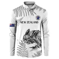 Custom New Zealand Kiwi Football Button Sweatshirt Aotearoa Silver Fern LT14 White - Polynesian Pride