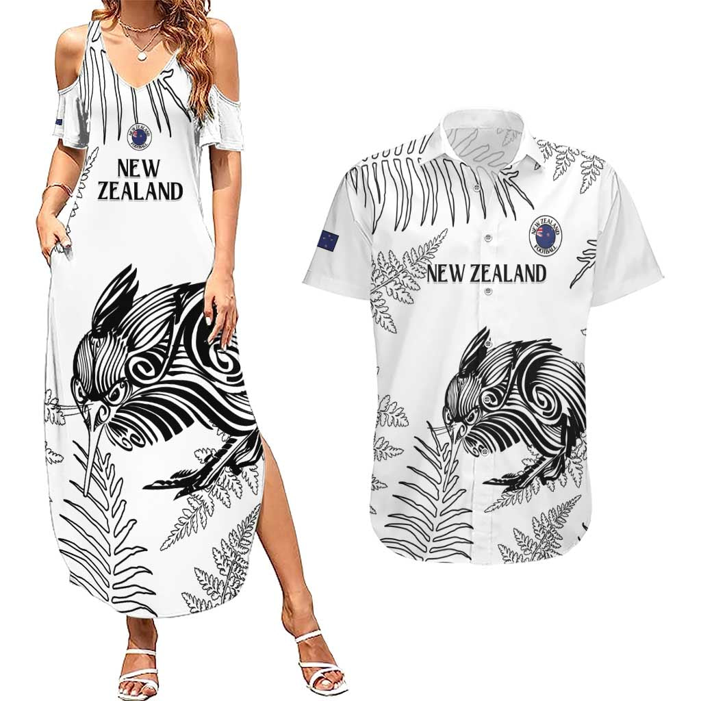 Custom New Zealand Kiwi Football Couples Matching Summer Maxi Dress and Hawaiian Shirt Aotearoa Silver Fern LT14 White - Polynesian Pride