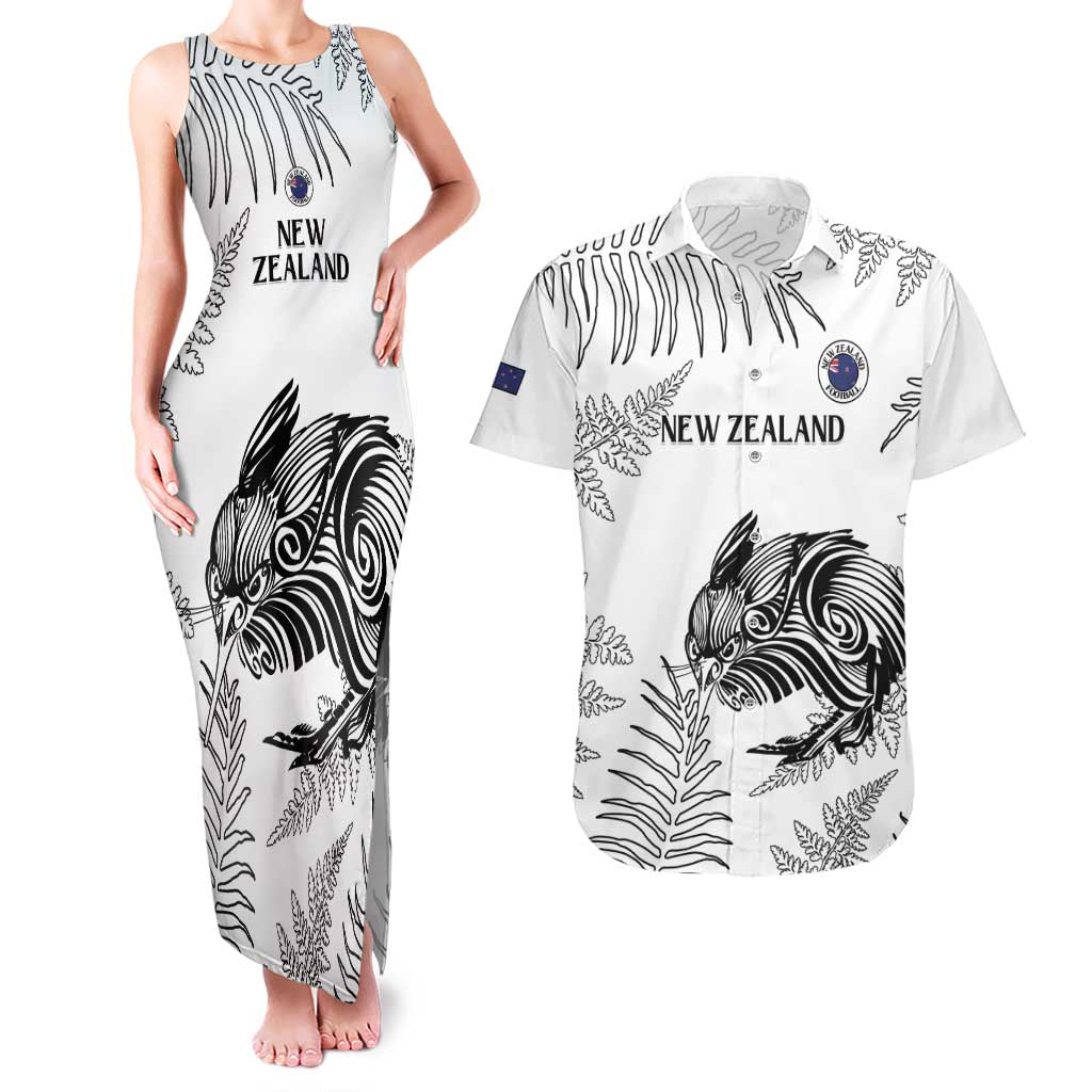 Custom New Zealand Kiwi Football Couples Matching Tank Maxi Dress and Hawaiian Shirt Aotearoa Silver Fern LT14 White - Polynesian Pride