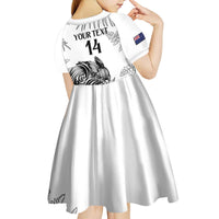 Custom New Zealand Kiwi Football Kid Short Sleeve Dress Aotearoa Silver Fern