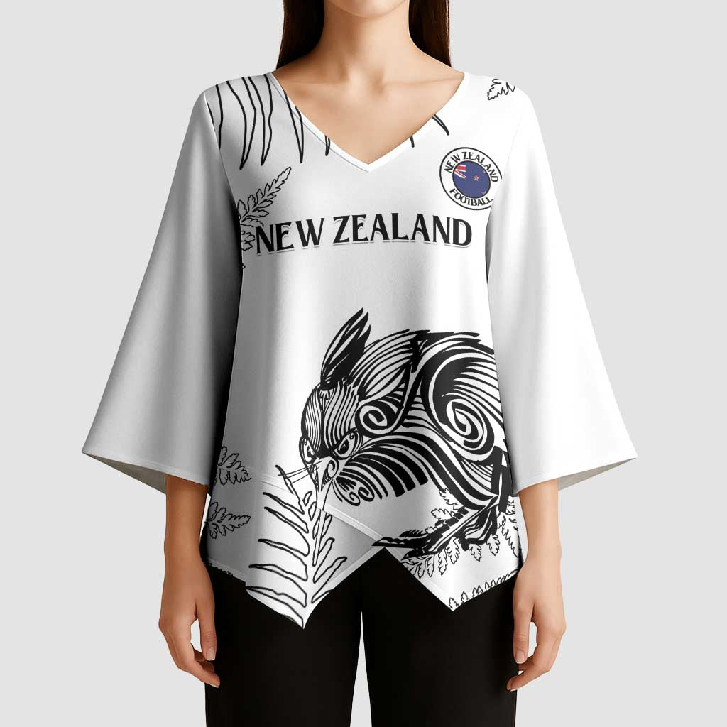 Custom New Zealand Kiwi Football Kimono Sleeve Blouse Aotearoa Silver Fern - Polynesian Pride