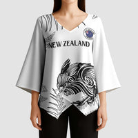 Custom New Zealand Kiwi Football Kimono Sleeve Blouse Aotearoa Silver Fern - Polynesian Pride