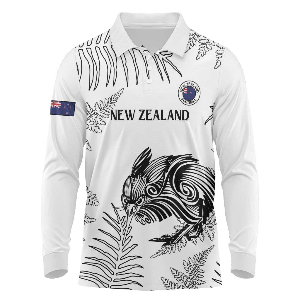 Custom New Zealand Kiwi Football Long Sleeve Polo Shirt Aotearoa Silver Fern