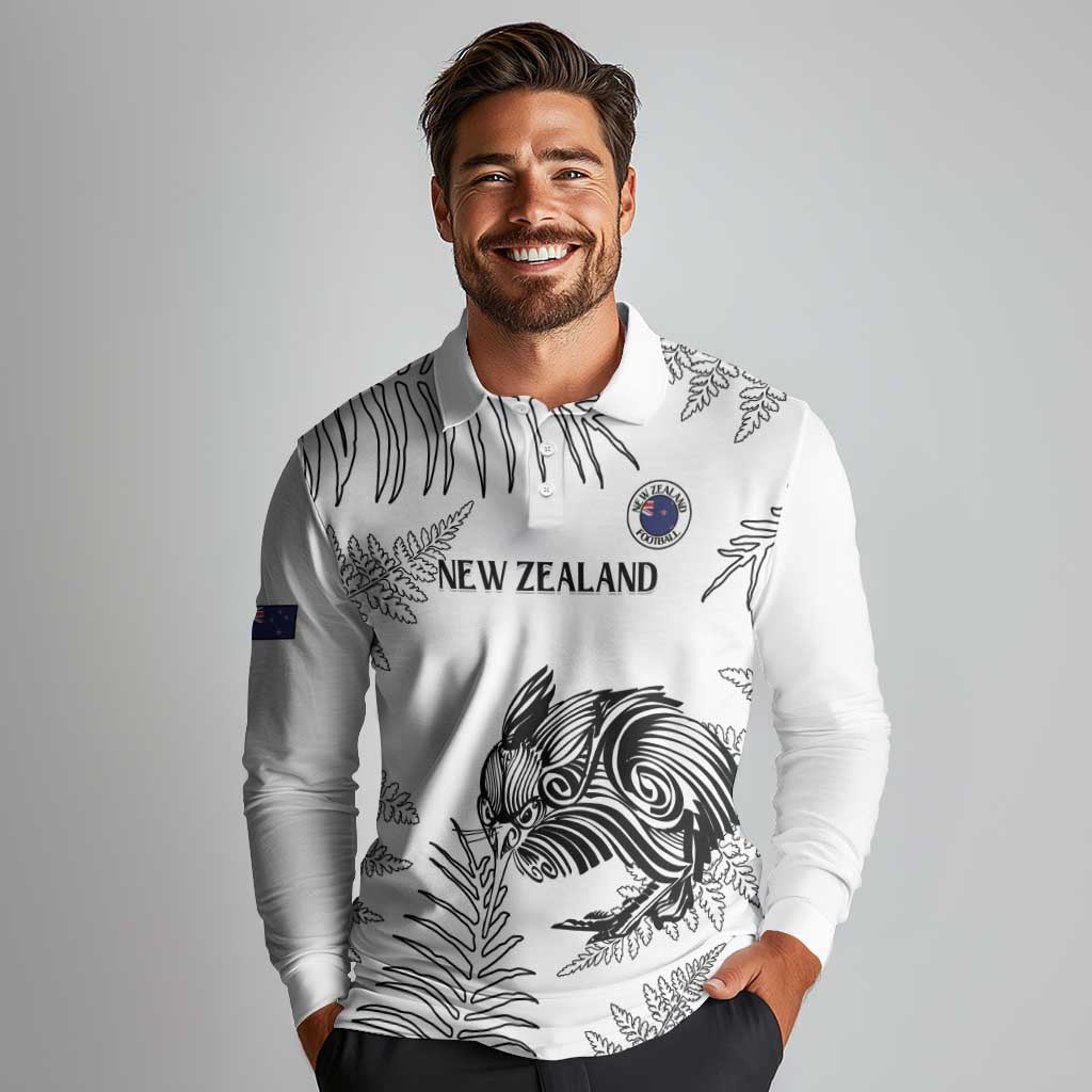 Custom New Zealand Kiwi Football Long Sleeve Polo Shirt Aotearoa Silver Fern