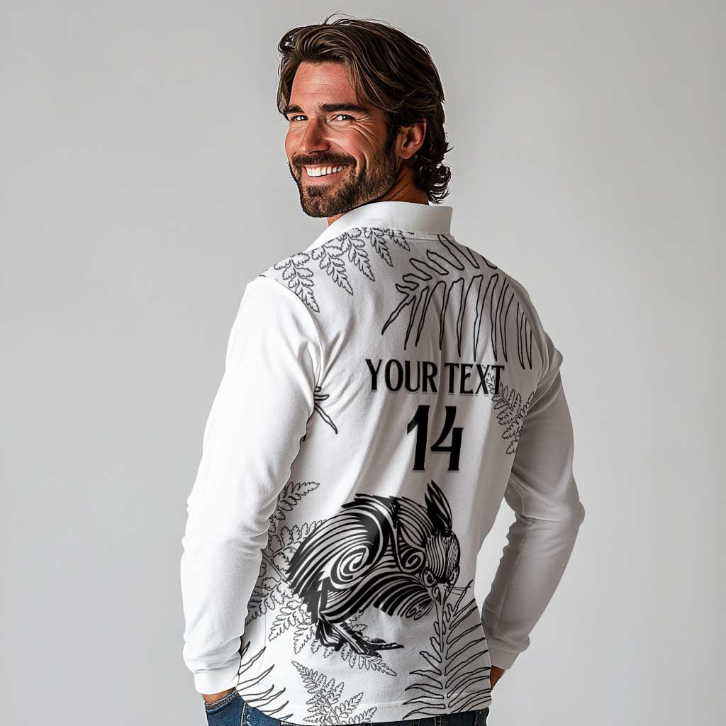 Custom New Zealand Kiwi Football Long Sleeve Polo Shirt Aotearoa Silver Fern